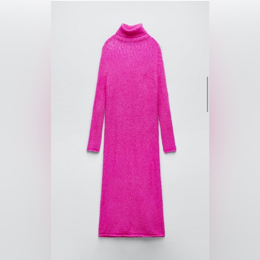High Collar Knit Dress - Pink - Zara